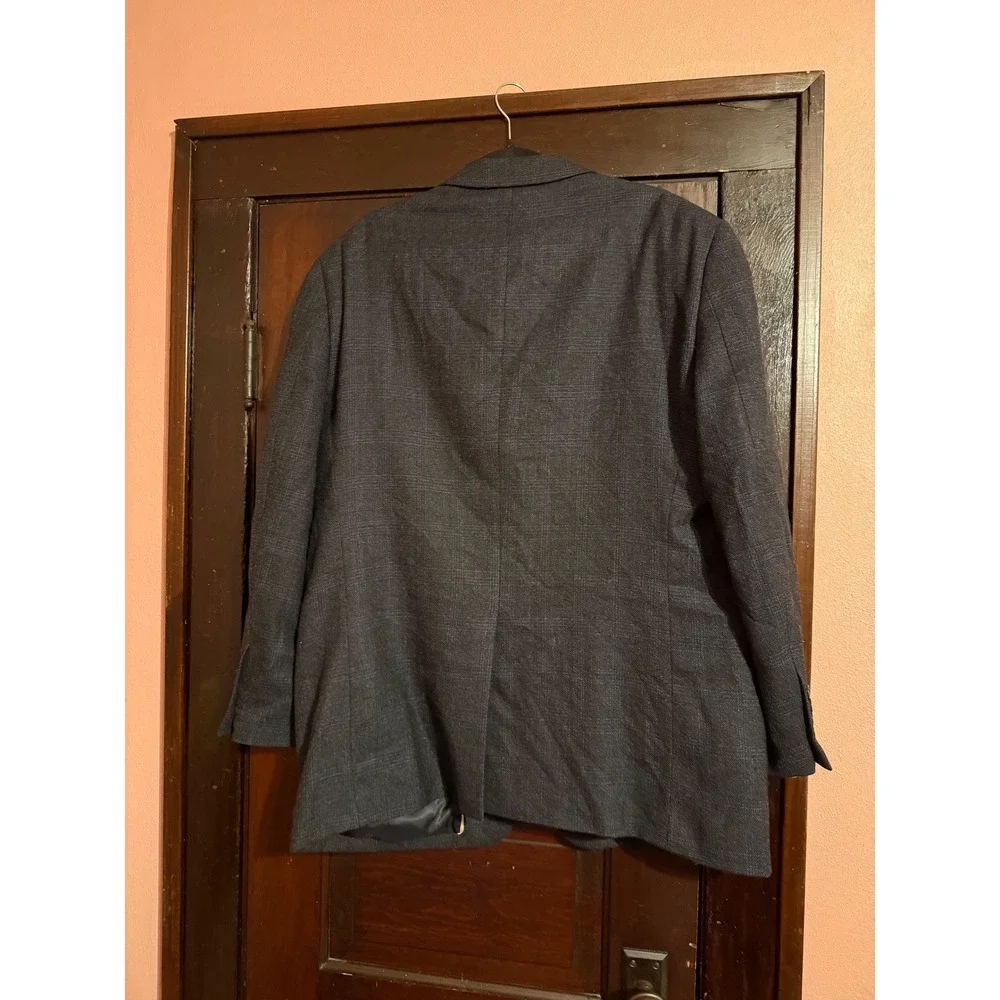 Joseph & Feiss Gold Luxury Wool Blazer Mens 46R Navy Plaid Sport Coat